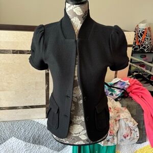 BCBG Black Short-Sleeve Wool Blazer